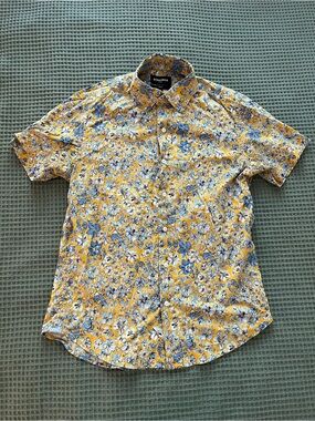 Bonobos Slim Fit Stretch Yellow Floral Short Sleeve Button Up Men Medium Cotton